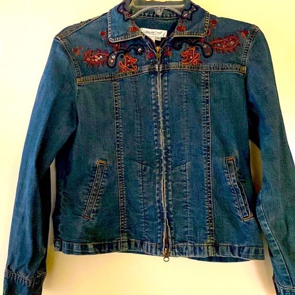Coldwater Creek women’s sequined, designed dark denim jacket. - Picture 2 of 9
